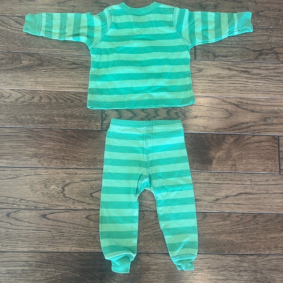 Mud Pie Baby Christmas 12–18 Month Green Striped Santa Pajamas - Picture 3 of 3